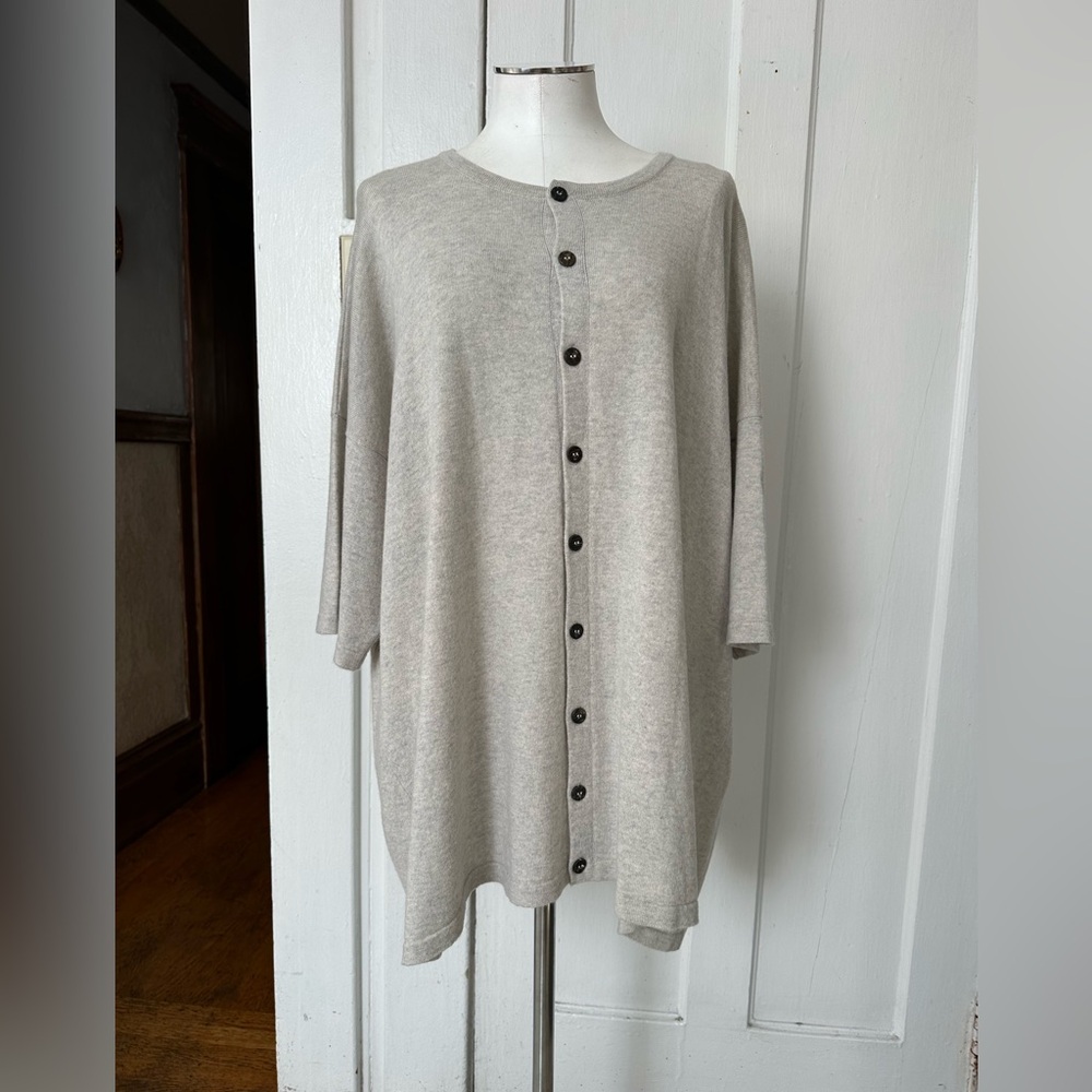 Eskandar Angle-To-Front Round Neck T Shirt Cardigan Cashmere Cloud NWT $2,295.